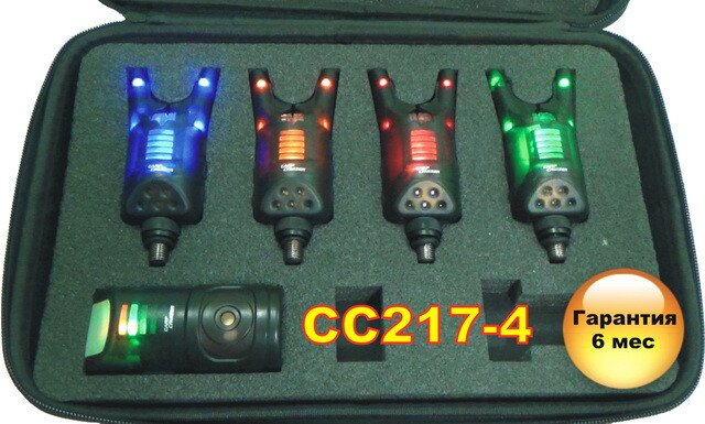 Carp Cruiser CC217- 4 Набір електронних сигналізаторів клювання 4+1 світлодіодне підсвічування, вібро режим, ліхтарик в непромоканому захисному кейсі